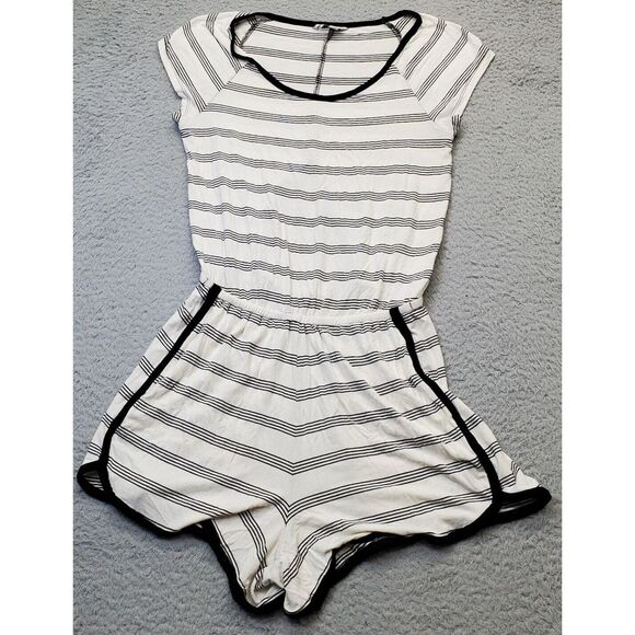 American Eagle Outfitters Romper Womens Small White Black Striped Back‎ Keyhole - Picture 1 of 10